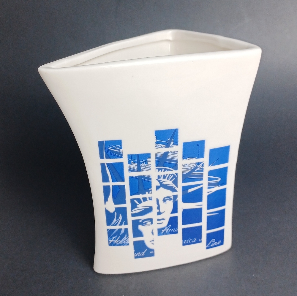 Vintage Holland America Line Cruise 3-Sided MCM Ceramic Vase